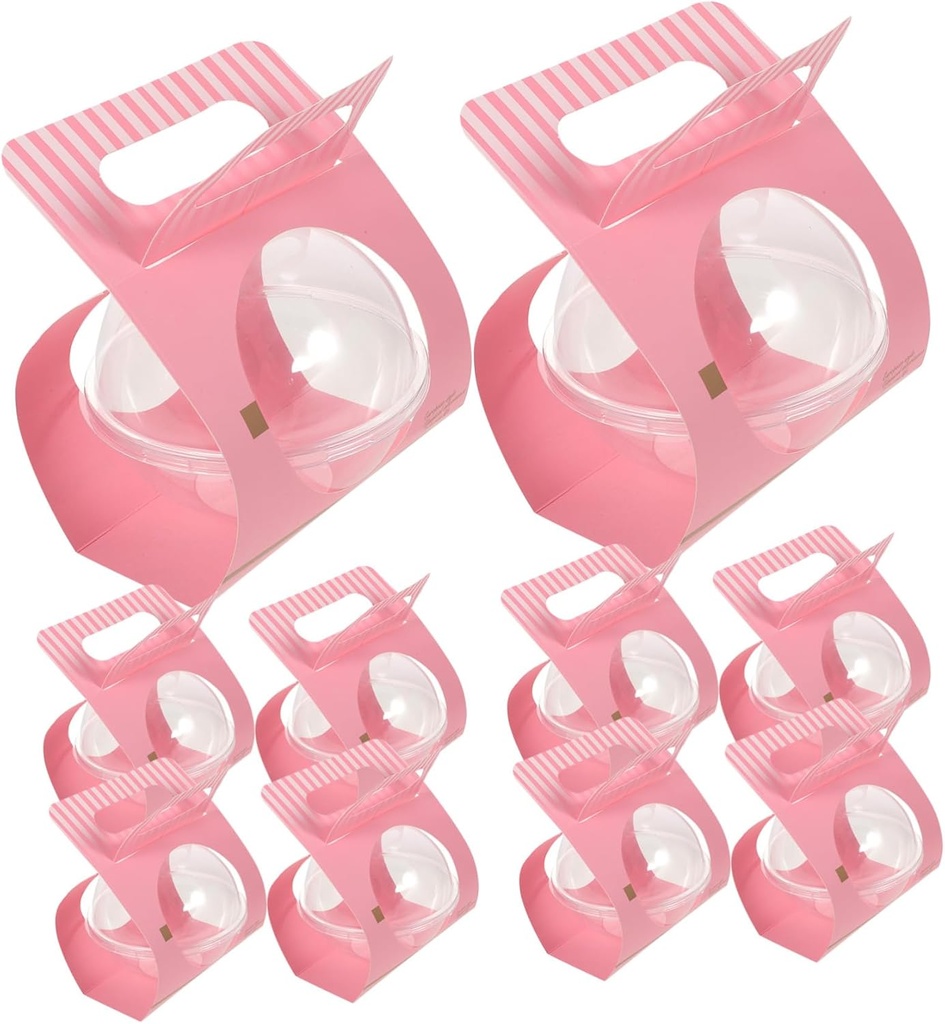 VOSAREA 10Pcs Transparent Round Cake Containers Ball Shape Mousse Packaging Boxes Disposable Cake Carrier for Pastries Capacity Pink