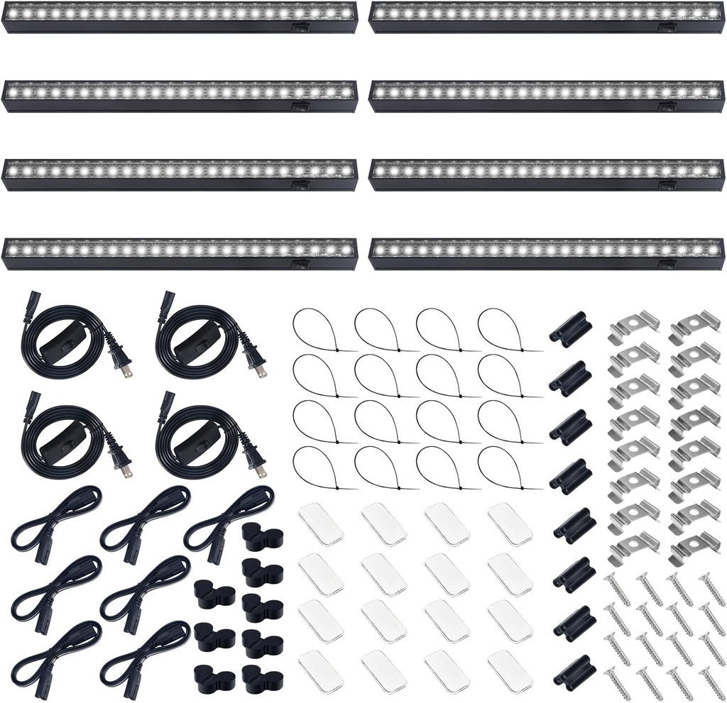 Barrina Plant Grow Lights, 5000K Full Spectrum Daylight White, T5 LED Grow Light Strips, 1ft Growing Lamp with Magnetic Bar, Plant Lights for Indoor Plants, Greenhouse, Black Cover, Linkable, 8 Packs