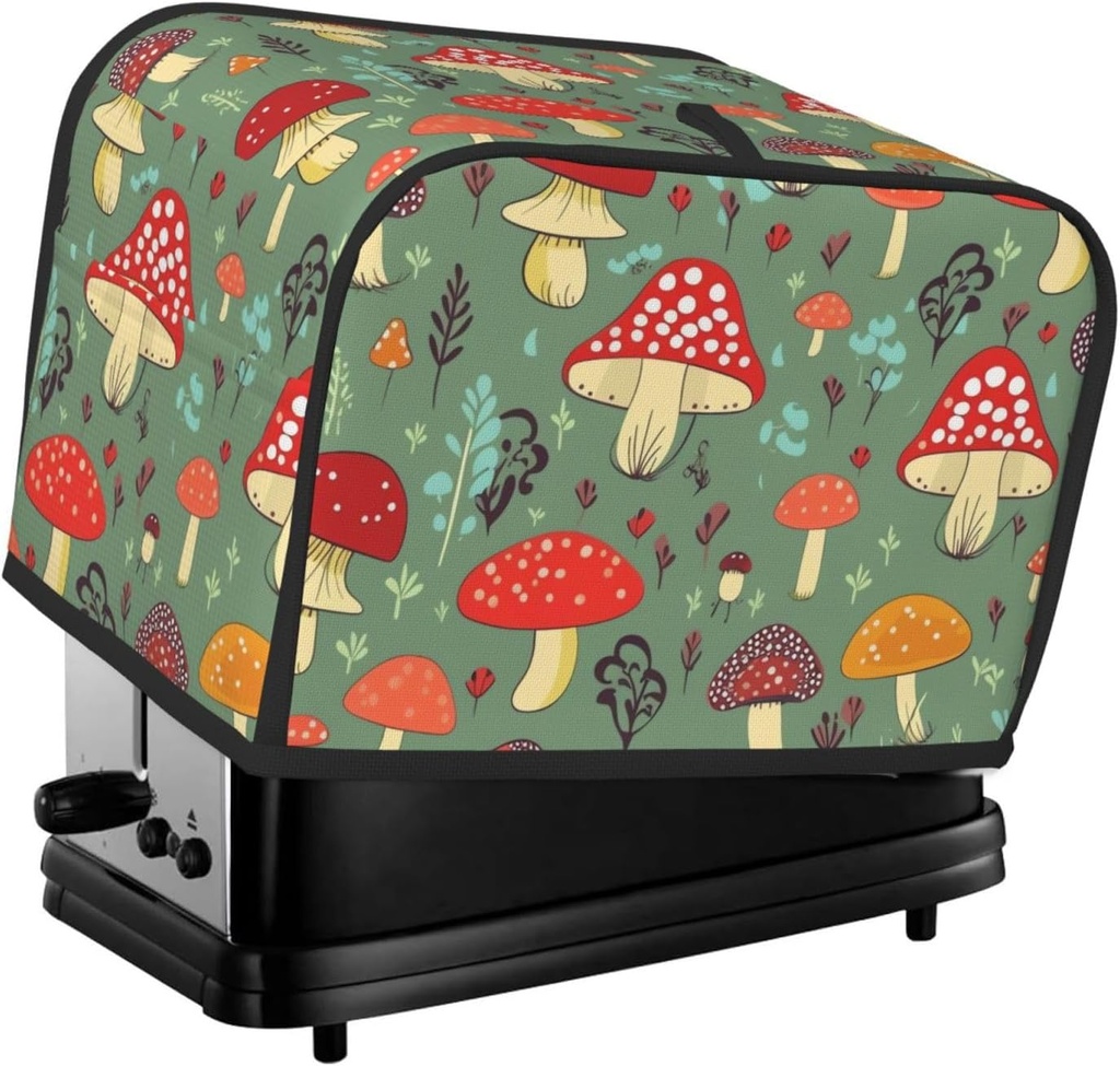 Cartoon Mushrooms 2 Slice Toaster Covers Dustproof Splash-Proof Bread Machine Cover Fingerprint Protectors Small Washable Kitchen Appliance Cover Universal Size