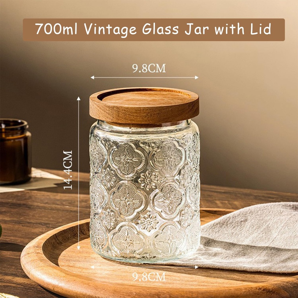 Vintage Glass Jar With Airtight Lid, Spice Jars Overnight Oats Containers Glass Storage Containers Kitchen Storage Containers for Sugar, Coffee, Tea,Candy Cookie,Pasta,Cereal