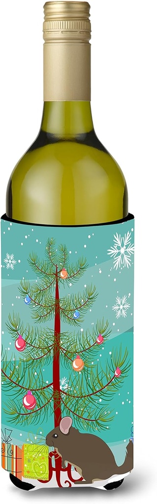 Caroline's Treasures BB9242LITERK Chinchilla Christmas Wine Bottle Hugger, Teal Bottle Cooler Sleeve Hugger Machine Washable Collapsible Insulator Beverage Insulated Holder