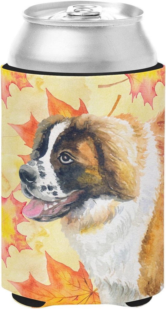 Caroline's Treasures BB9940CC Saint Bernard Fall Can or Bottle Hugger, Yellow Cooler Washable Drink Sleeve Collapsible Beverage Insulated Holder, Can Hugger, Multicolor