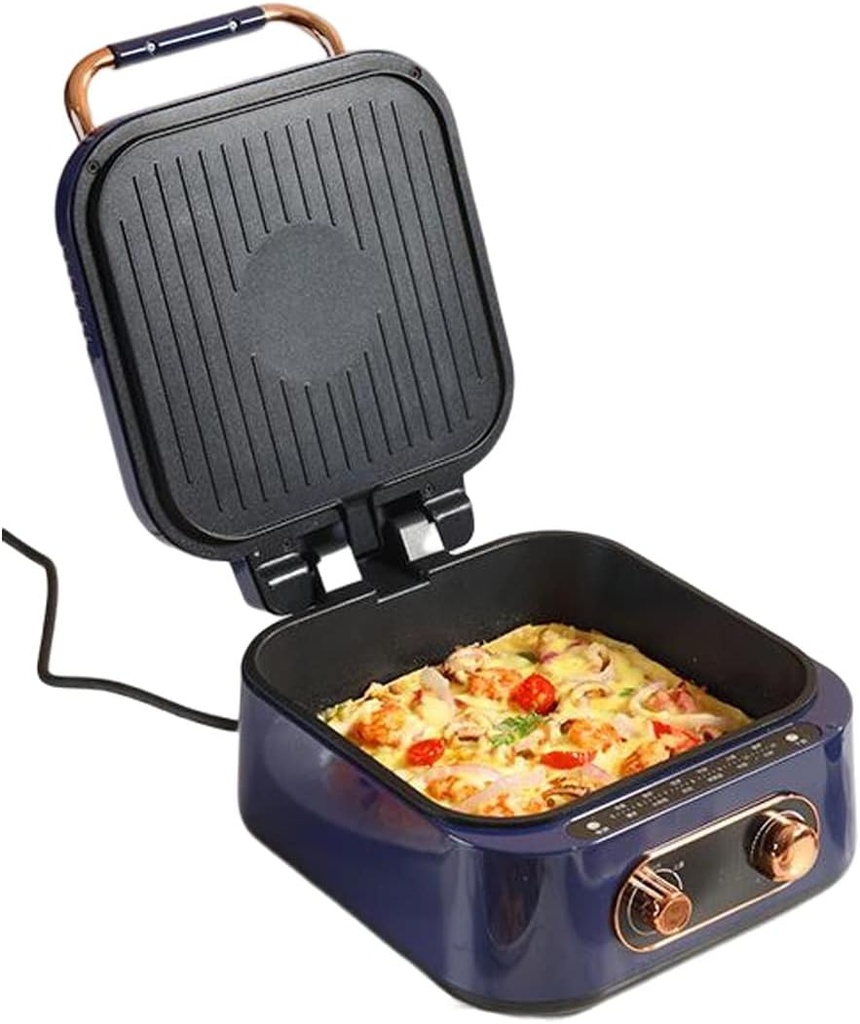 Electric Hot Pot Pancake Pan, Double -Sided Heating Pancake Machine,Non-Stick Pot Barbecue, Electrical Biscuits (Blue)