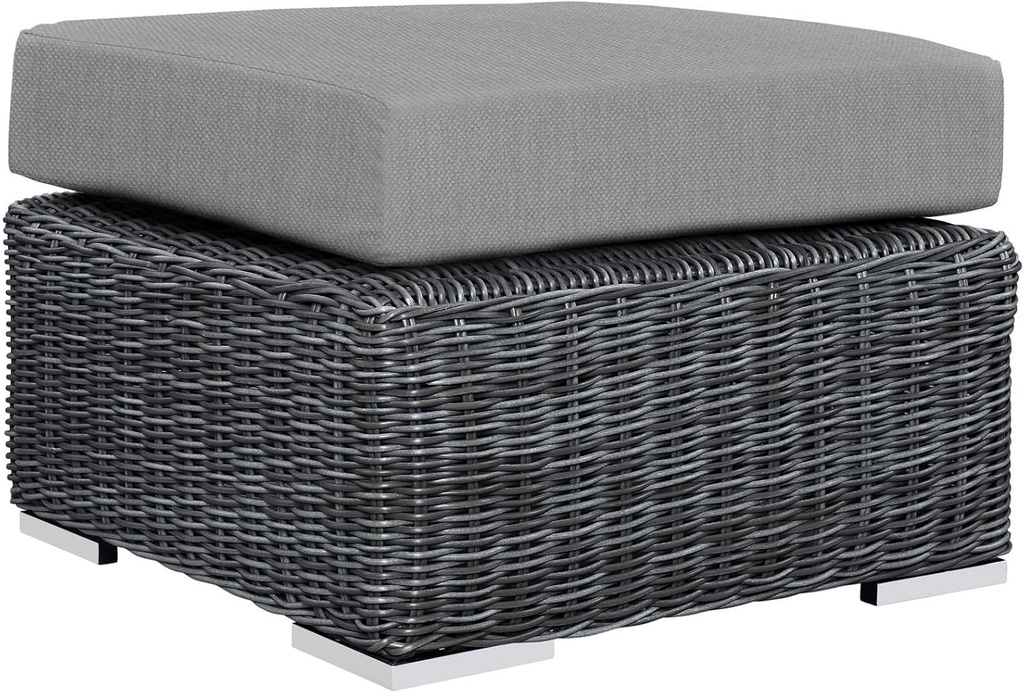 Modway Summon Wicker Rattan Outdoor Patio Sunbrella Square Ottoman in Canvas Gray