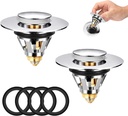 Ainiv 2Pack Pop-up Sink Plugs with 4 Seals, Universal Sink Strainer for Bathroom 34-38mm, Push-Type Bounce core Strainer Drain Protector, Hair/Ring Trap Catch Catcher, Bullet Core Push Type Filter…