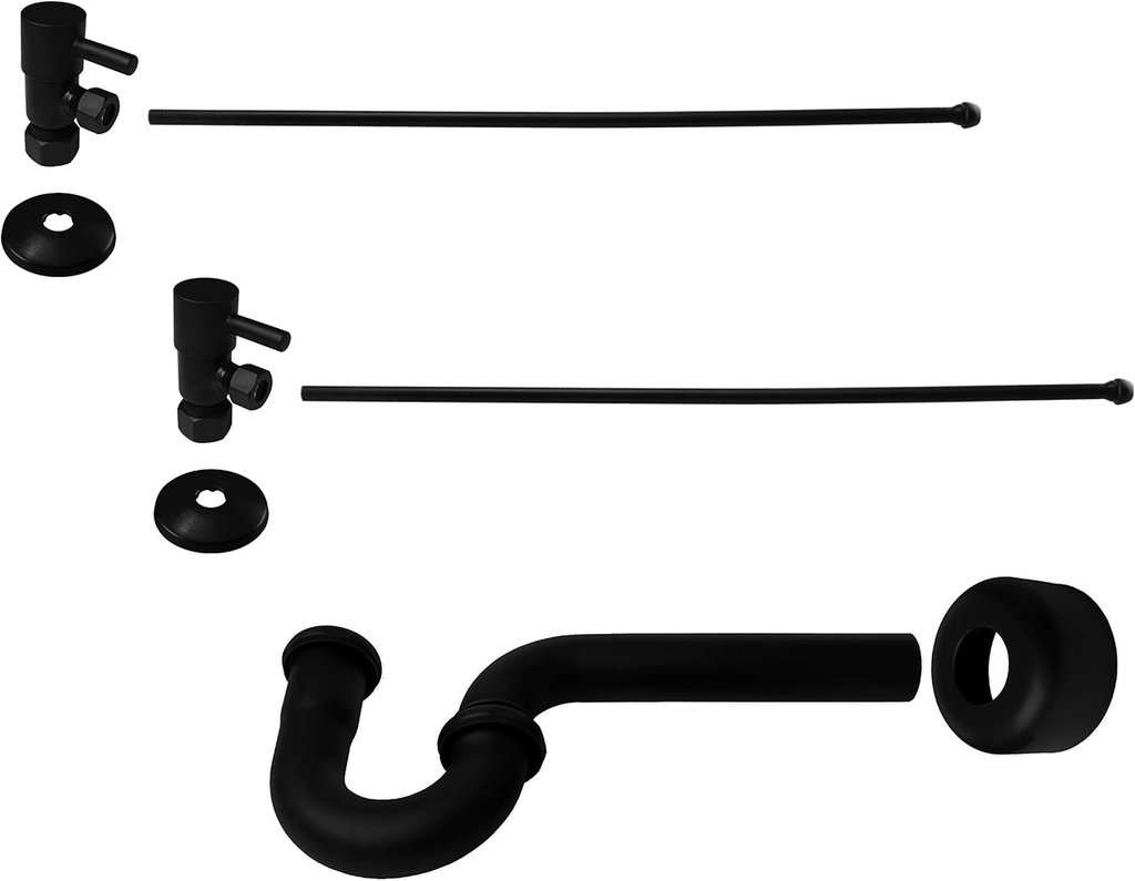 Westbrass A1838QRL-62 Freestanding Pedestal Sink Faucet Supply Line Risers with P-Trap, Flanges and 1/4-Turn Lever Handles, Matte Black