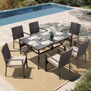 HERA'S HOUSE 7 Pieces Patio Dining Set for 6, Outdoor Rattan Chairs and Black Metal Table with 1.57" Umbrella Hole, Patio Dining Set for Deck Backyard Garden