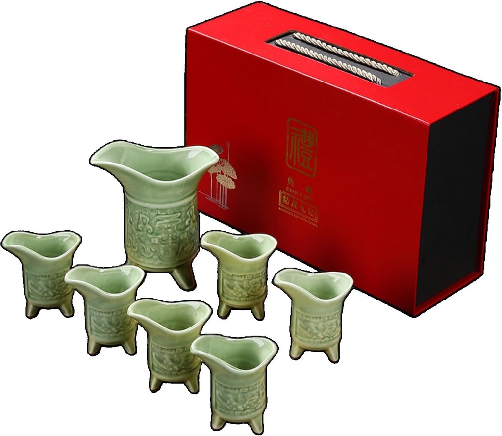 Sake Set 7-Piece Japanese Saki Cup Set Retro Three-legged Shape Gifts Set Ceramic Cups Crafts Wine Glasses for Parties Picnics