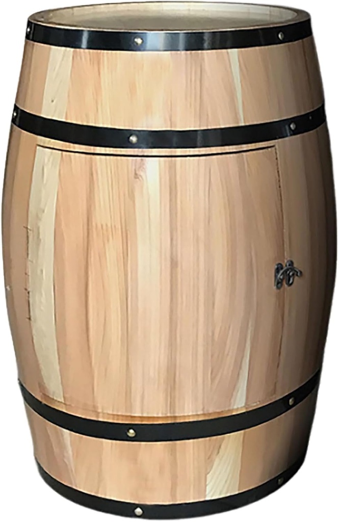 Solid Wood Oak Wine Barrel Cabinet,Wooden Whiskey Barrels Bucket with Locking Door,Wine Rack Barrel Wine Cellar Decoration with Natural Wood Finish,Winery Decorative(30L/A) (Natural Log, H48cm)