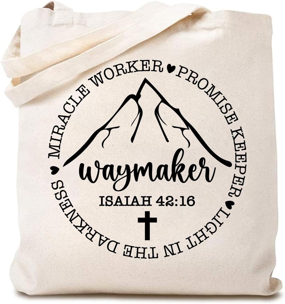 TSIIUO Women's Waymaker Faith Canvas Tote Bag Funny Christian Bible Verse Cross Graphic Reusable Grocery Shopping Bag