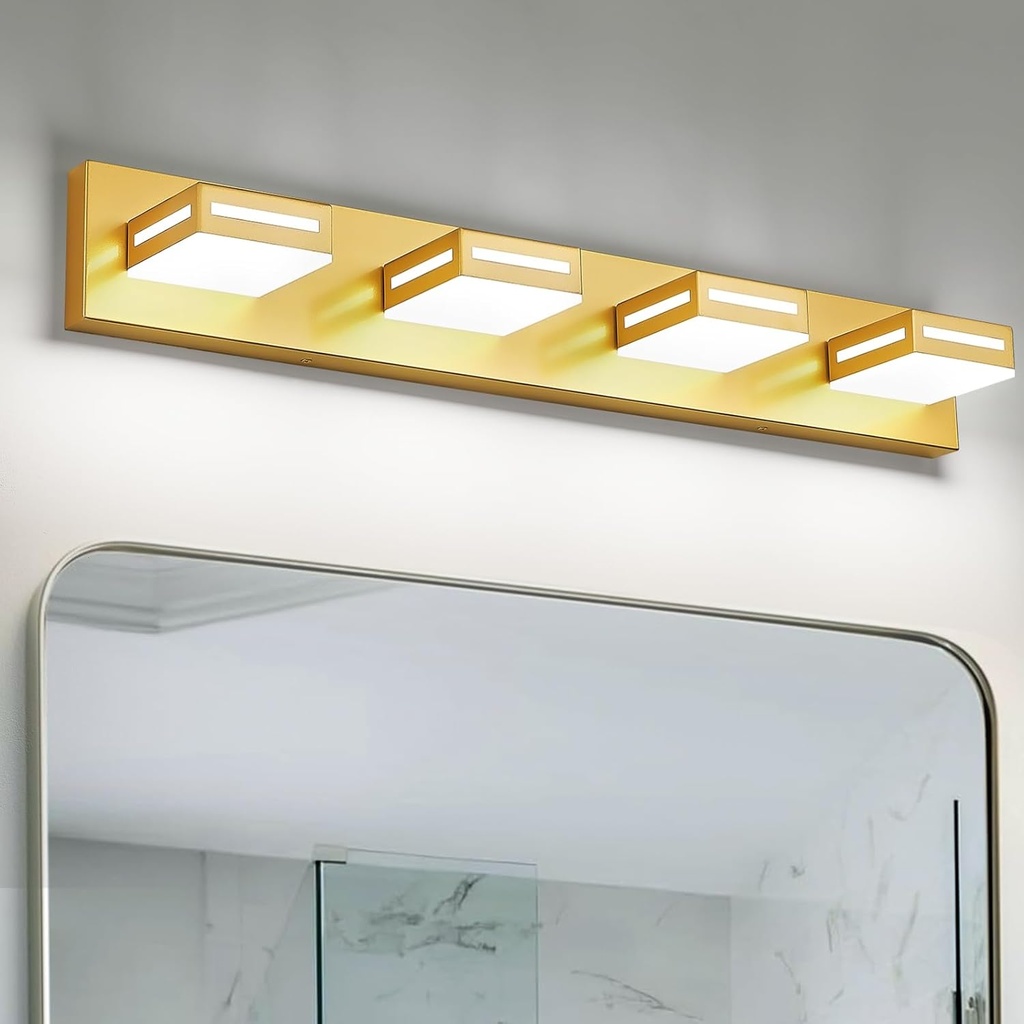 30-Inch 4-Light LED Modern Gold Bathroom Vanity Light Fixtures Over Mirror, Bathroom Lighting Fixtures with Cool White 6000K, Vanity Wall Lights for Bath Restroom Powder Room