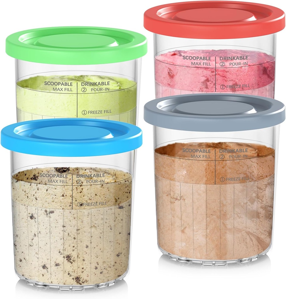 24OZ Containers Replacement for Ninja Creami Deluxe pints 4 Pack, Compatible with NC500 Series 11-in-1 Ice Cream Makers, Extra Delux Pint Containers, XL Family Size Cups,Dishwasher Safe, Leak Proof