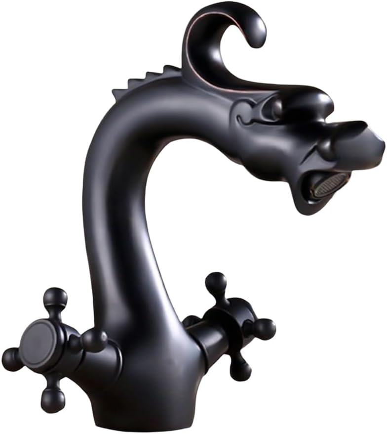 Antique Brass Bathroom Basin Dragon Faucet 2 Cross Handles Sink Mixer Water