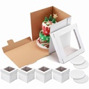 4 Sets Corrugated Cardboard Tall Cake Boxes for Tier Cake 14x14x12 Inch with Clear Window (4 Boxes + 4 Boards) Disposable Layer Bakery Container Carrier for Wedding Birthday Party Festival