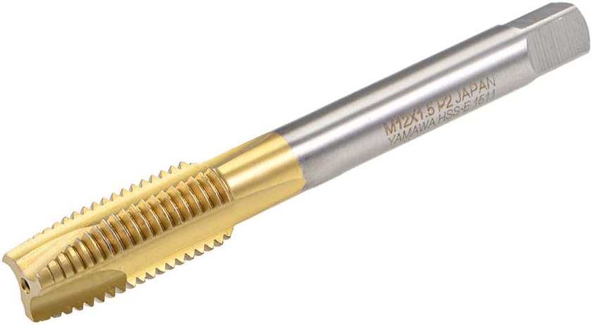 uxcell Spiral Point Plug Threading Tap M12 x 1.5 Thread, Ground Threads H2 3 Flutes, High Speed Steel HSS 6542, Titanium Coated, Metric Screw Taps Tapping Bit for Thread Repair