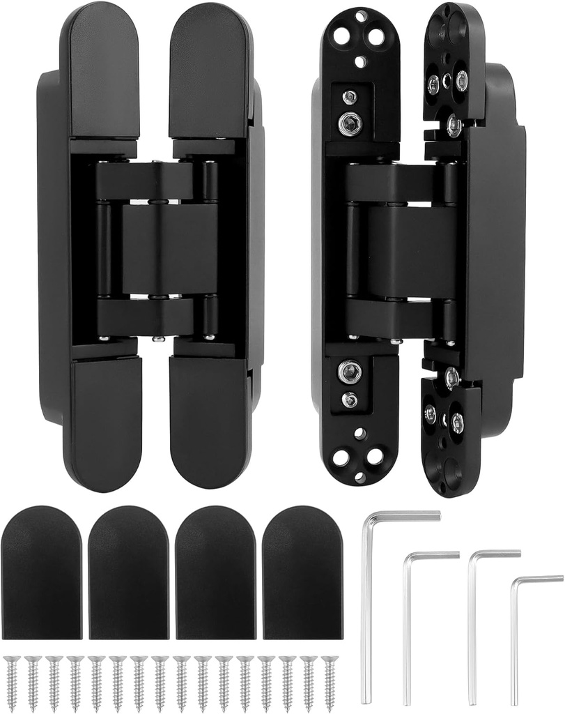 QWORK Adjustable Hidden Door Hinges (2-Pack), 6" Zinc Alloy Swing Hinger for Doors Up to 50mm Width & 0-35mm Thickness