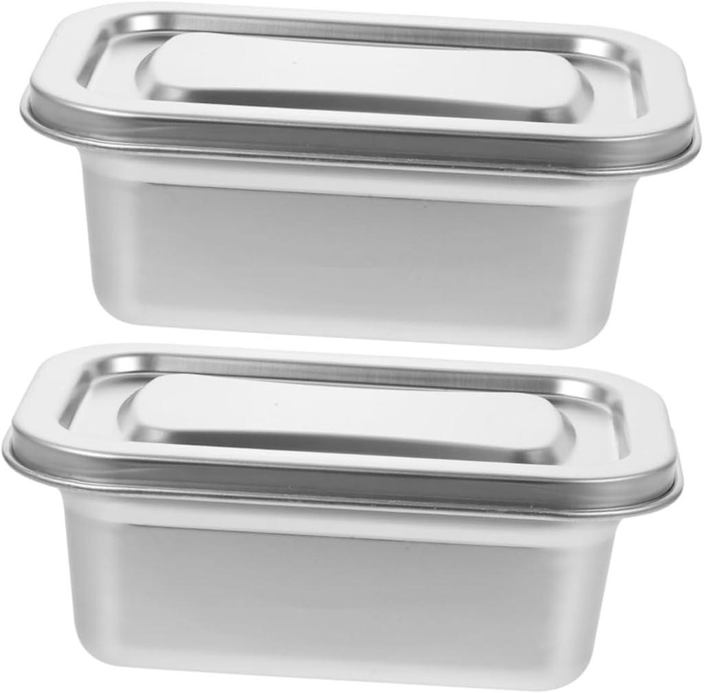 2pcs Stackable Stainless Steel Ice Cream Containers Lids Insulated Food Storage Box for Homemade Desserts Airtight Seal for Freshness Capacity
