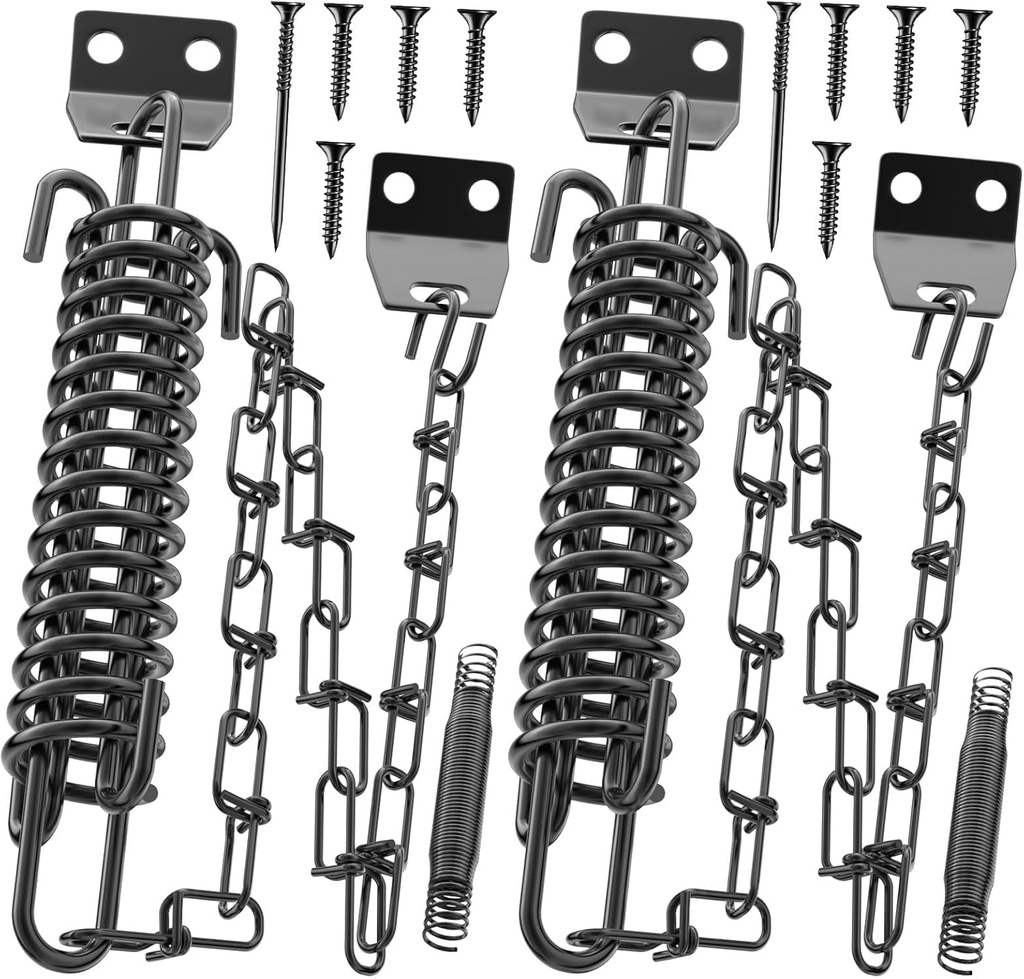 Screen Door Chain for Door Spring - 2 Pack Storm Door Chain Spring for Wind Safety Storm Door Closer Stop Front Screen Door Security Prevent Opening Damage, Heavy Duty Hardware Door Stopper Chain