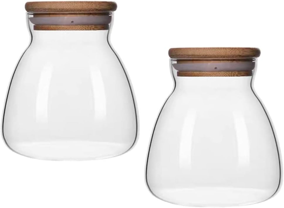 Yardwe 2pcs Transparent Glass Food Storage Jar Lid Airtight Nut Storage Kettle Glass Container for Snacks Cereal and Capacity