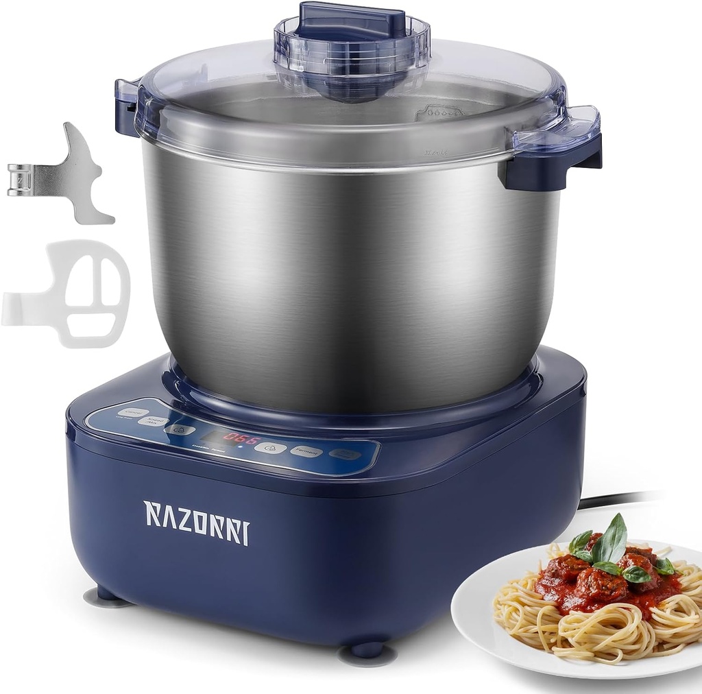 Razorri Electric Dough Maker, 6.5QT Household Dough Mixer with Ferment Function Microcomputer Timing with Stuffing Blade Stainless Steel Bowl for Bread Pizza Noodle