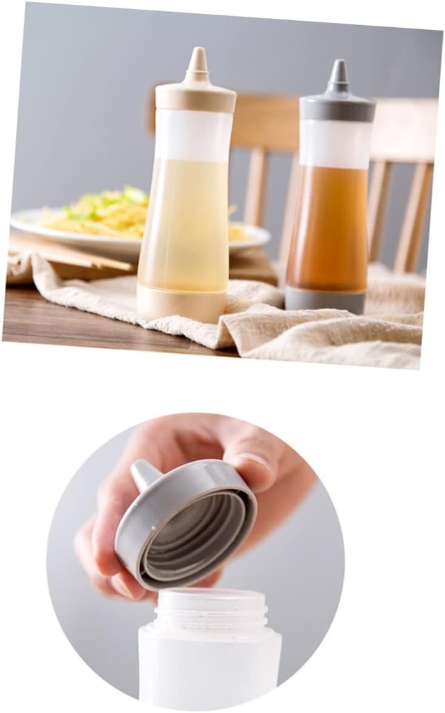 1pc Reusable Squeeze Bottle for Condiments Salad Dressing Dispenser Food-grade Plastic Sauce Container for Ketchup Jam Oil and Vinegar for Kitchen and Picnics Beige