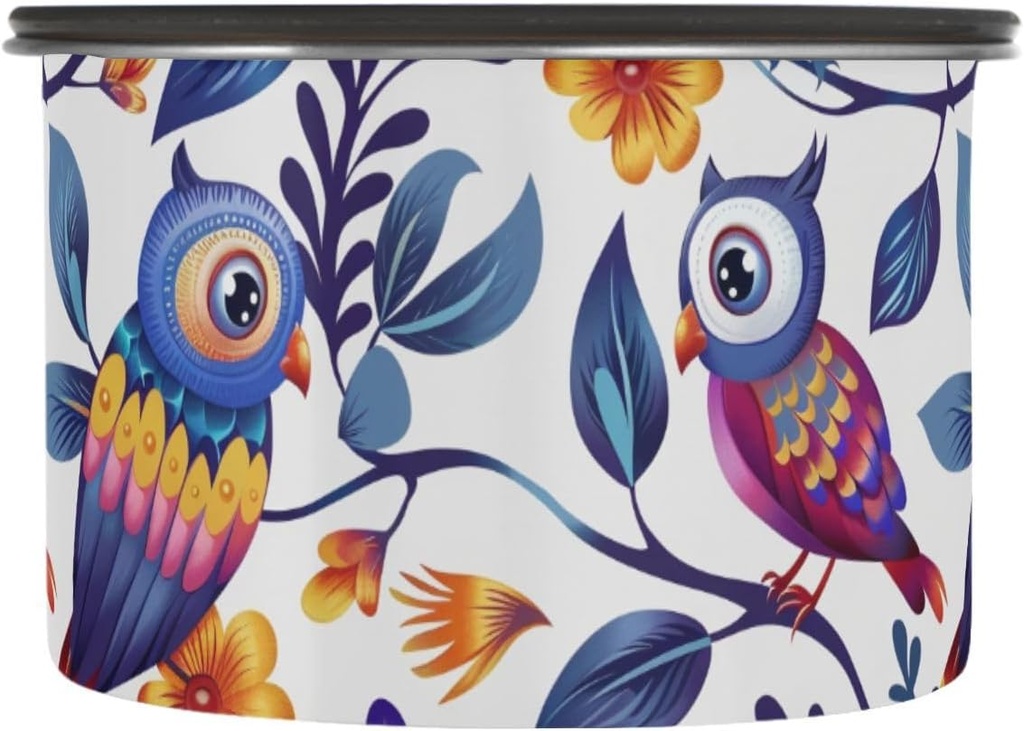 ALAZA Rainbow Owl Cartoon Airtight Coffee Bean Canister 17oz Food Storage Containers with Lids For Gournd, Tea, Sugar, Flour, Rice, Cereal, Candy Cookie Jar