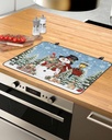 Christmas Countertop Burners Protection Mats for Kitchen, Snowman with Gift Snowflake Deer Sky Blue Rubber Stove Top Cover Mat, Heat Proof Mats Cooktop Cover for Counter Dish Drying Mat, 31"x24"