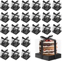 24Pcs Cupcake Boxes Clear Plastic Single Cupcake Containers Foldable Single Cupcake Holders with Inserts and Ribbon Portable Multipurpose Cupcake Carrier for Cake Dessert 9x9x9cm