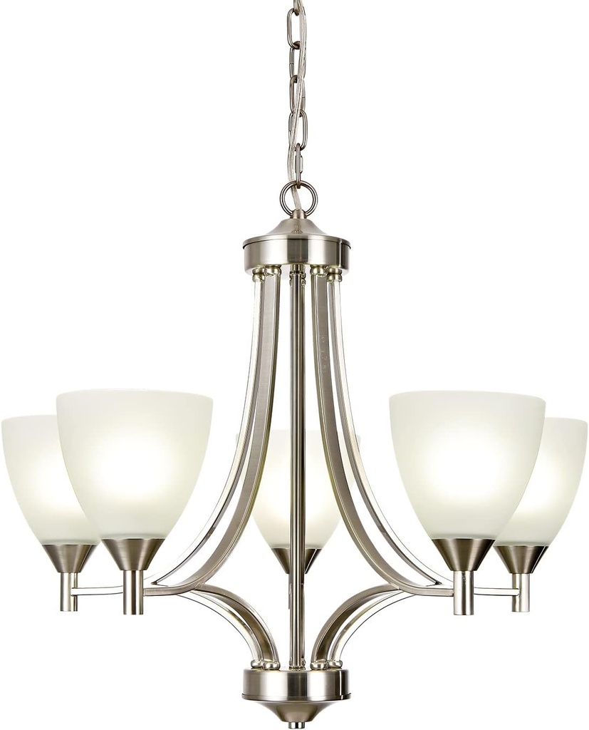 5-Light Large Contemporary Chandelier Brushed Nickel Modern Light Fixtures Adjustable Chain Hanging Industrial Pendant Lighting for Foyer Bedroom Dining Room Bathroom