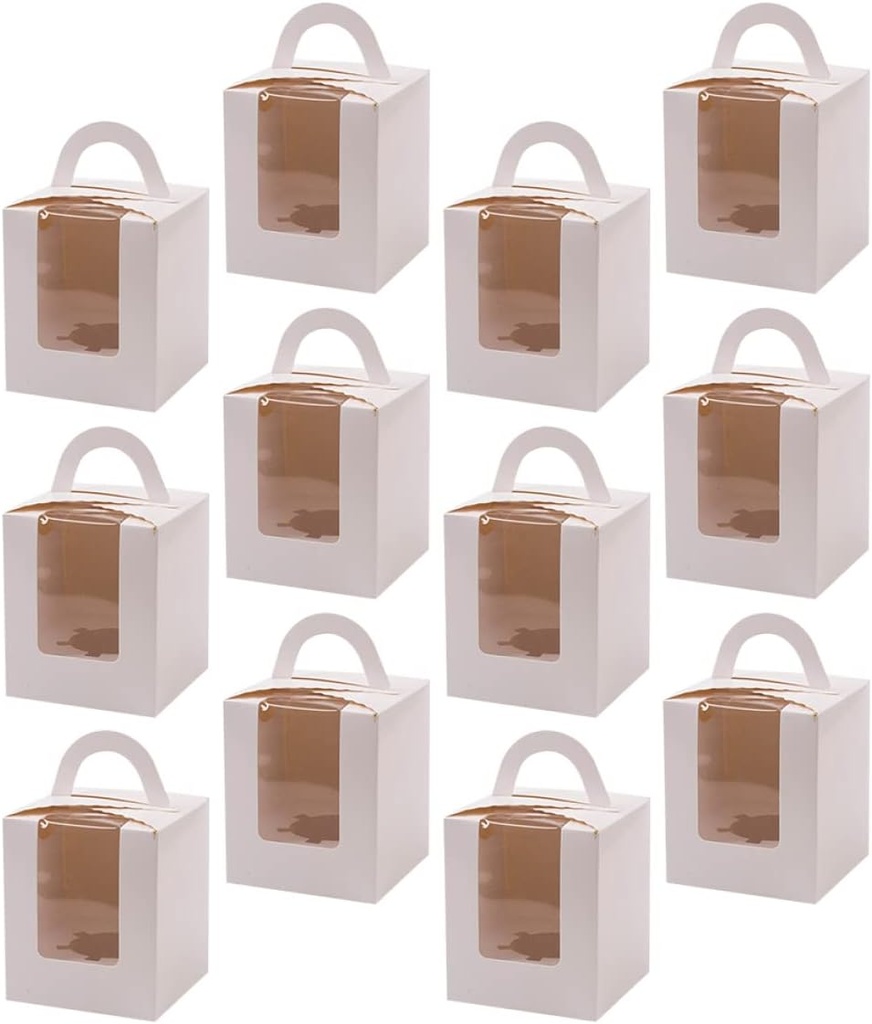 VOSAREA 24pcs Cupcake Boxes with Inserts and Window Transparent Muffin Carrier Sturdy Cake Packing Boxes for Bakery Birthday and Special Occasions Total