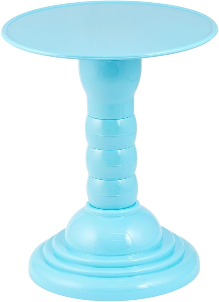 Mirandinha Store - Tall Plastic Round Baby Blue Cake Stand for Wedding, Birthday Party, Graduation, Celebration - Cupcake Stand, Cake Holder, Candy Display, Dessert Tray 4 Heights 8 Inches Adjustable