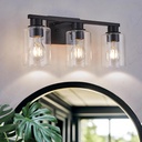 Black Bathroom Vanity Light Fixture, 18" 3-Light Wall Sconce with Clear Glass Shades - Modern Farmhouse Lighting for Bathroom Mirror, Bedroom, Dressing Room Vanity & Hallway, ETL Certified Damp Rated