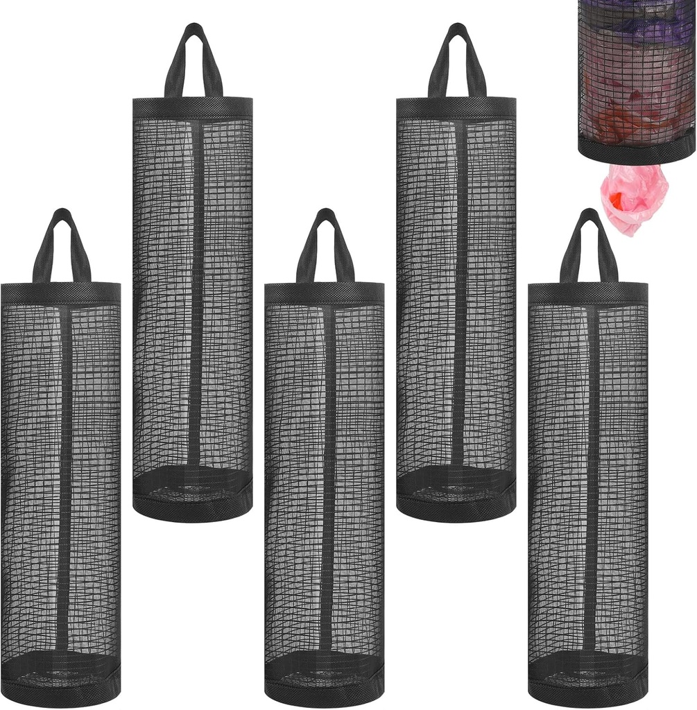 5 Pcs Plastic Bag Holder Mesh Bags Dispenser Trash Bags Organizer Grocery Bag Holder Folding Hanging Storage Dispenser Shopping Bagz Recycling for Home Kitchen