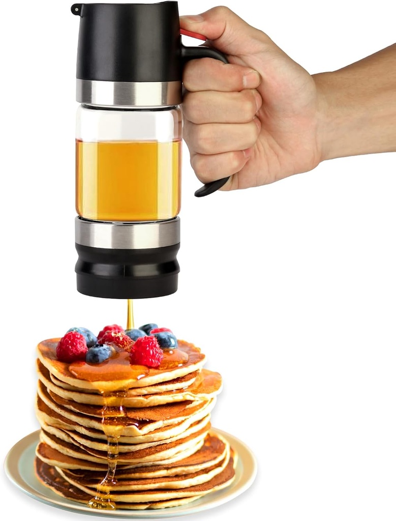 Glass Honey Dispenser No Drip, Maple Syrup Dispenser for Coffee, Tea, Pancake, Black (9 OZ, 1 Pack)