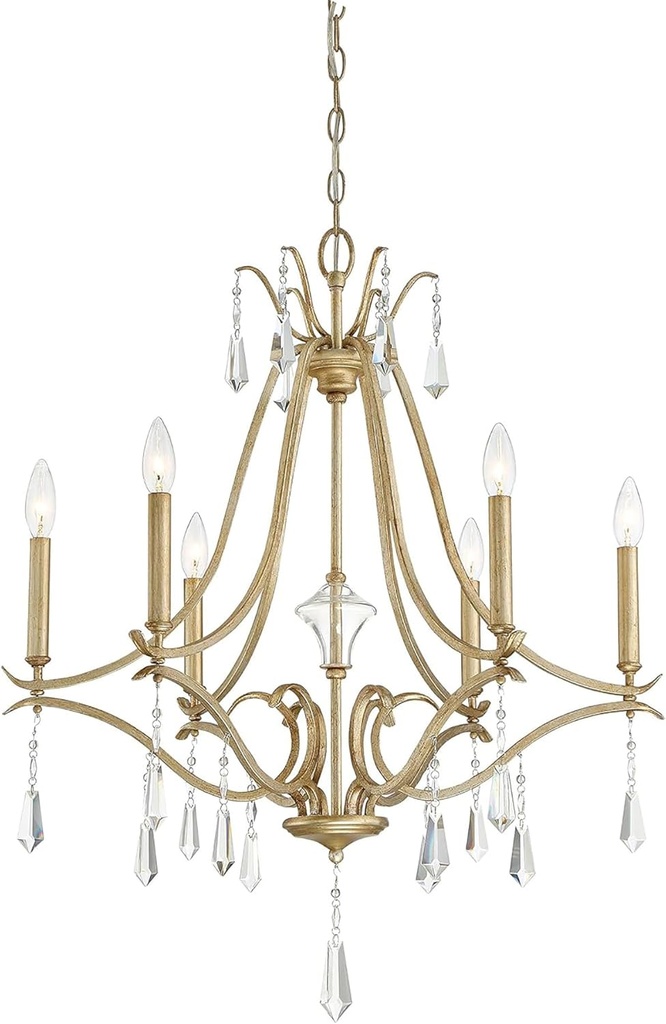 Minka Lavery 4446-582 Laurel Estate Crystal Chandelier Lighting, 6-Light 360 Watts, 32"H x 27"W, Brio Gold