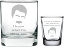 Brindle Southern Farms Ron Swanson Rocks Glass and Shot Set: Parks and Rec Fan Etched Whiskey/Drinking Glasses Gift Set for Ron Swanson Fan, I Know What I'm About Son