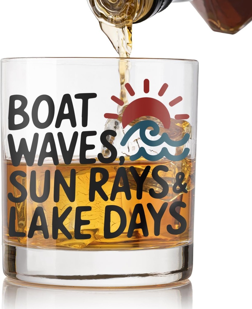 Lake House Gifts Whiskey Glasses, Lake Lovers Gifts, Boat Lovers Gift Old Fashioned Rocks Glasses for Women Men Drinking Scotch Bourbon Vodka Liquor, 10 oz