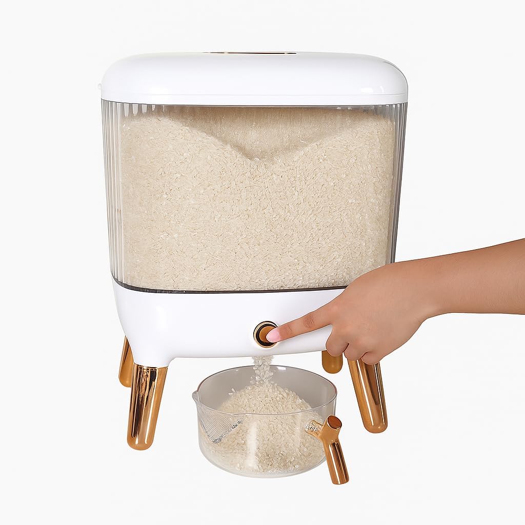 Rice Dispenser 25 Lbs - Flour and Rice Container - Space Efficient Food Dispenser for Organized Storage - Save Time & Effort with Easy Dispensing - Stylish Countertop Solution