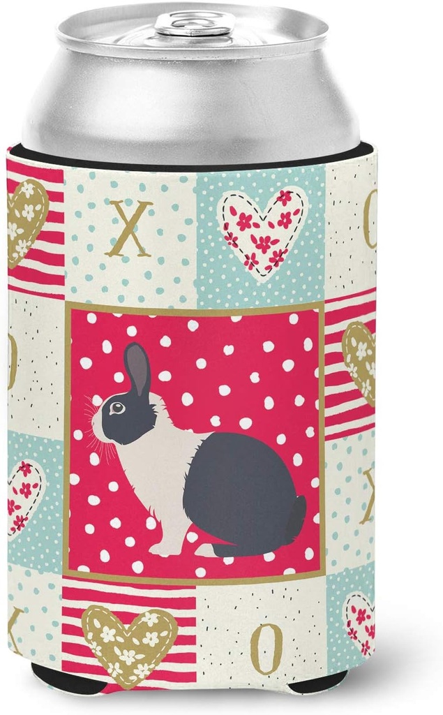 Caroline's Treasures CK5385CC Dutch Rabbit Love Can or Bottle Hugger, Red Cooler Washable Drink Sleeve Collapsible Beverage Insulated Holder, Can Hugger, Multicolor