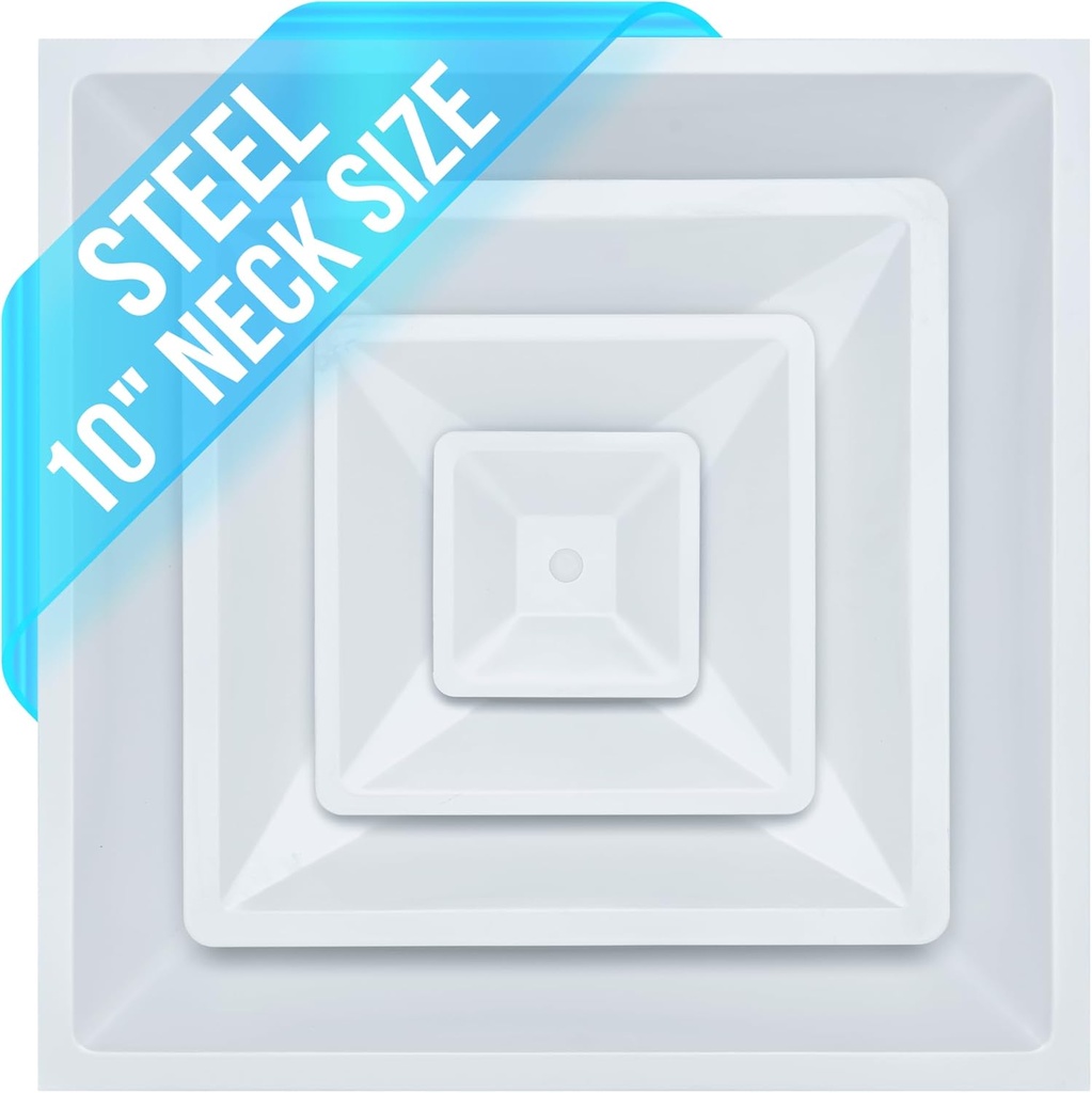 Fits 24x24 Steel T-Bar Drop Ceiling Grid | 2x2 Feet Lay in Steel Air Supply Diffuser with Round 10" [Neck Size] by Handua | 3 Cone | Drop Celing Vent | White | Outer Dimension: 23-3/4" x 23-3/4"