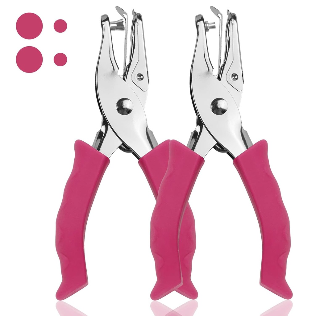 Single Hole Punch, 2 Pcs Hand Hole Puncher with Soft Grip Handle, 1/4" and 1/8" Small Hole Paper Punch for Crafts, Scrapbooks, 6 Sheets Capacity, Tags, Tickets - Rose red