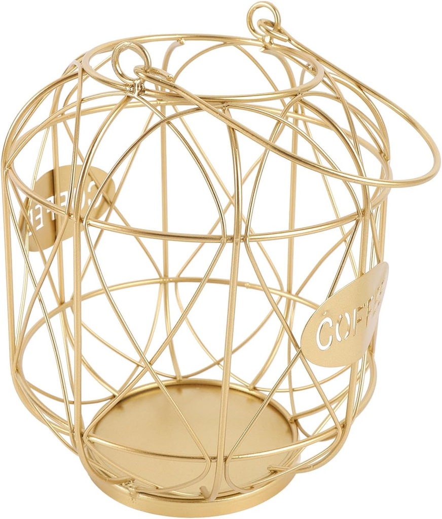 Coffee Pod Holder, Large Capacity Metal Coffee Capsule Storage Organizer for Kitchen Countertop, Iron Wire Coffee Pod Basket with Weighted Base Ideal for Home and Office Use (Gold)
