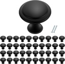 40 Pack Matte Black Kitchen Cabinet Knobs 1.2 Inch Round Drawer Pulls Flat Black Stainless Steel Drawer Handles Door Hardware for Dresser Cabinets