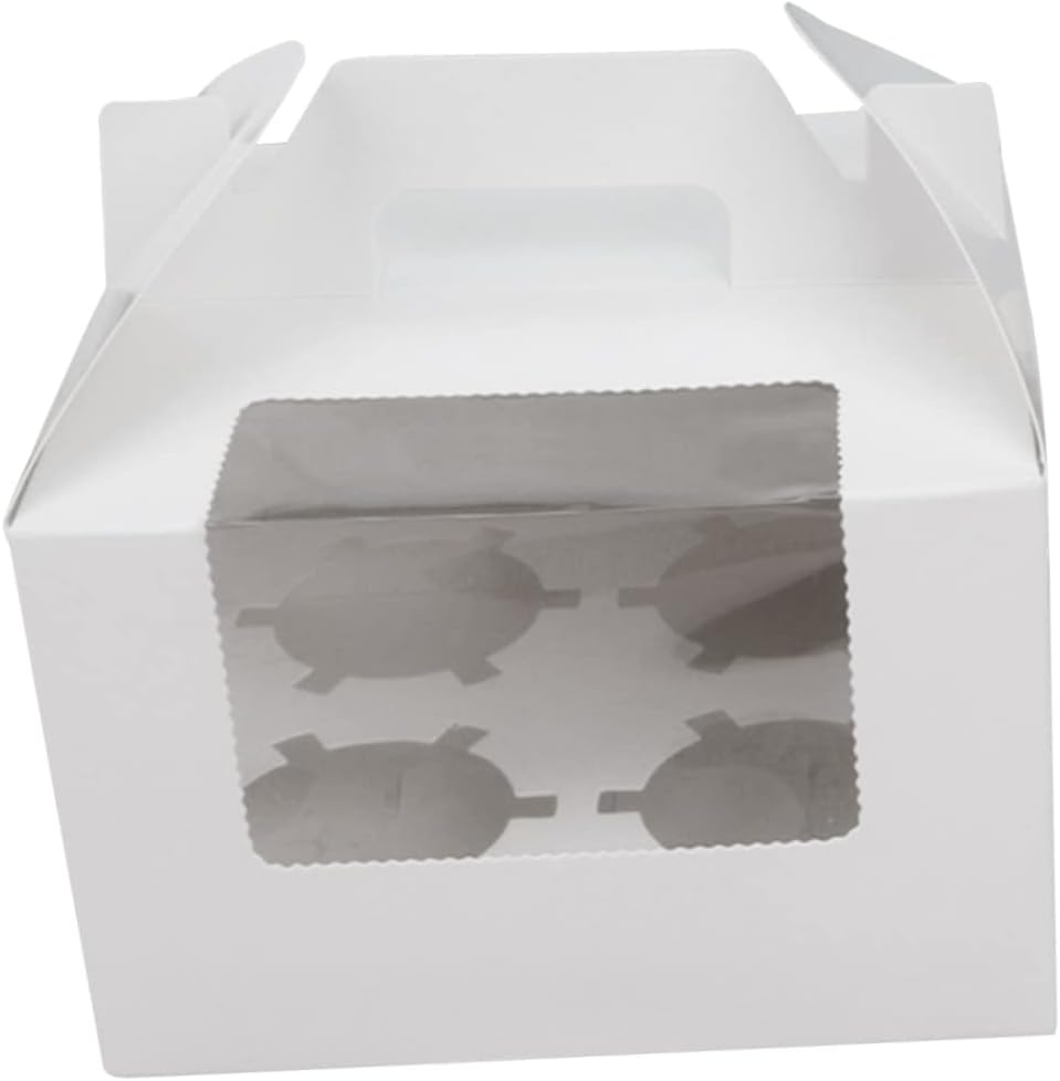 10pcs Windowed Paper Cupcake Box Handle Portable Dessert Containers for Home and Bakery Use for Treats and Pastries White