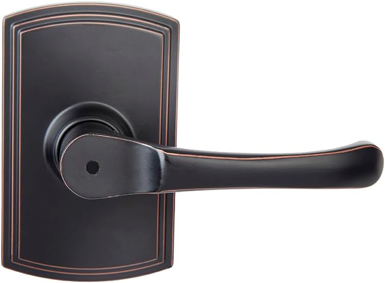 Delaney Callan Hardware Artino Privacy Door Handle, Fits Door 1-3/8 to 1-3/4 in. Thick, Edged Oil Rubbed Bronze –Reversible Left/Right-Handed Bed & Bathroom Push Button Door Lever –Easy to Install