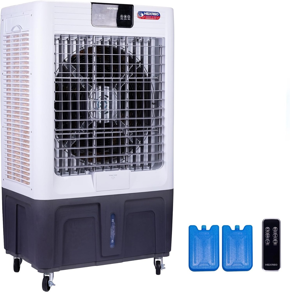 Hexago 10000 CFM Swamp Cooler, Evaporative Air Cooler with 3 Speeds, 29 Gal Tank, Remote & Timer, Water Shortage Alert, 9 FT Cord，For Indoor/Outdoor/Patio/Garage, ETL Listed