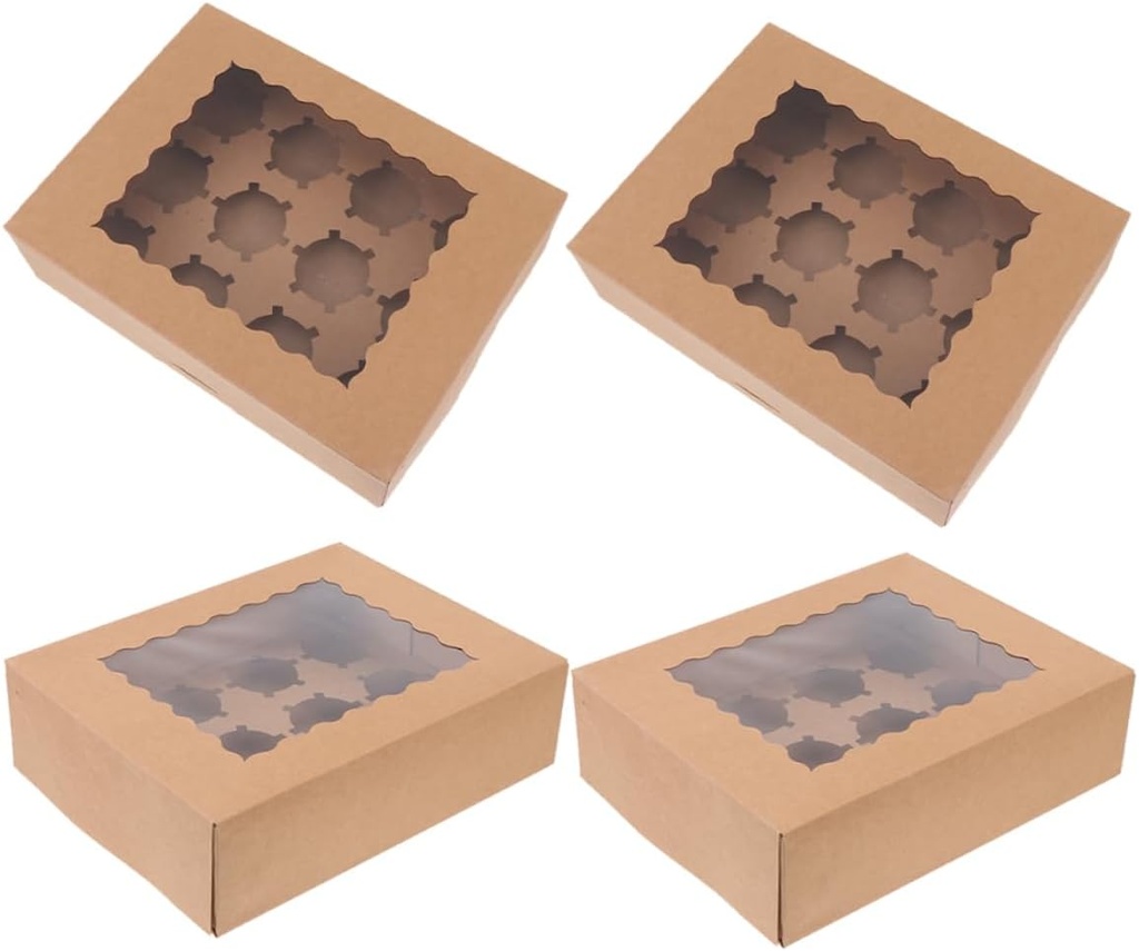 4Pcs Cake Boxes Cupcake Holders Kraft Elegant Pastry Containers for Birthday and Holiday Parties for Individual Cupcakes and Desserts