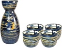 Sake Set Japanese Sake Cup Set Japanese Traditional Hand Painted Sake Set Brushed Blue Wine Set Porcelain Pottery Ceramic Cups