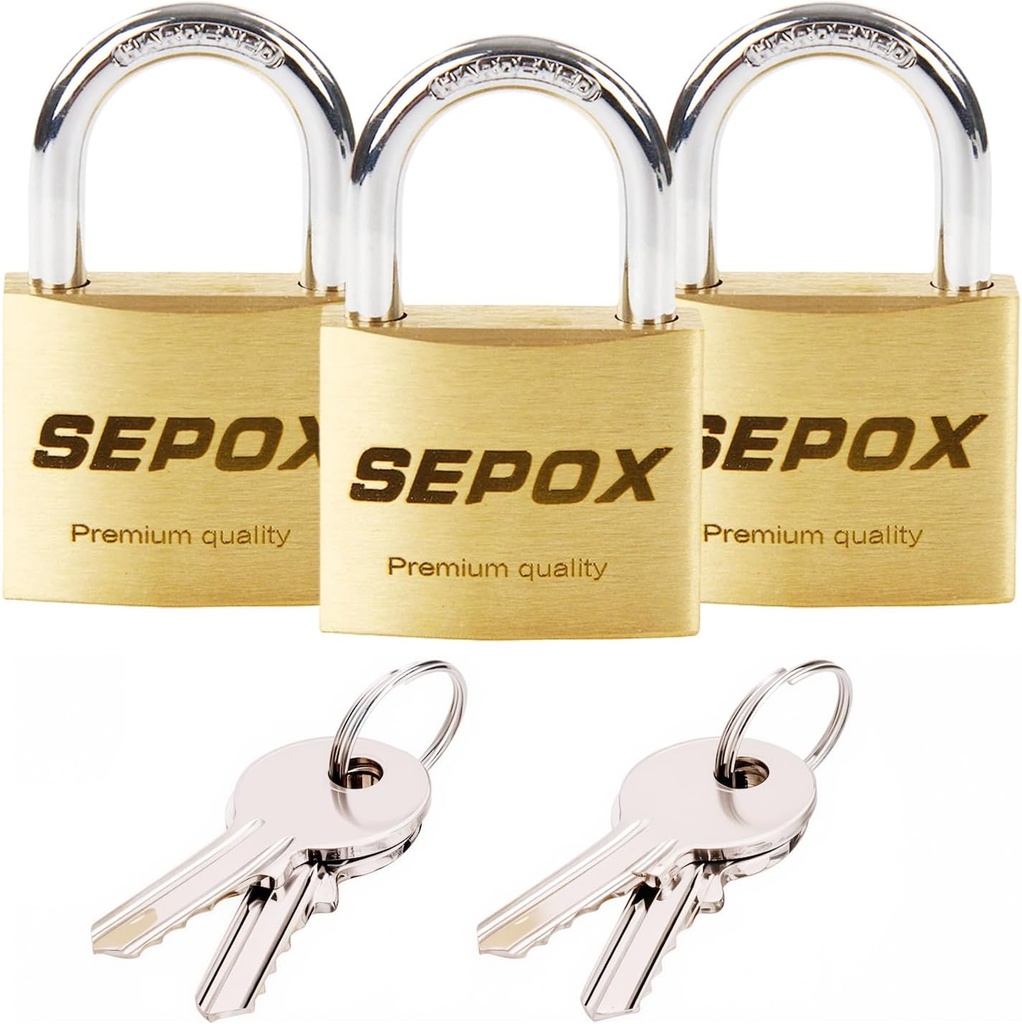 SEPOX® 3Pcs Pack Heavy-Duty Solid Brass Padlocks with Same Keys 4Pcs, Weather Proof Body 40mm 1-9/16", Anti-Rust & Anti-Cut Shackle, Outdoor Lock & Key, Keyed Alike for Gates, Shed, Fence, Gym Locker