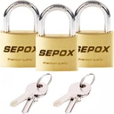 SEPOX® 3Pcs Pack Heavy-Duty Solid Brass Padlocks with Same Keys 4Pcs, Weather Proof Body 40mm 1-9/16", Anti-Rust & Anti-Cut Shackle, Outdoor Lock & Key, Keyed Alike for Gates, Shed, Fence, Gym Locker